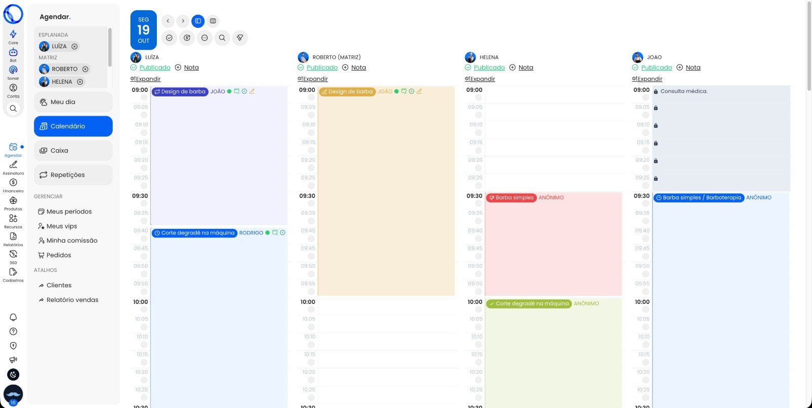 Calendário de agendamentos do Disko